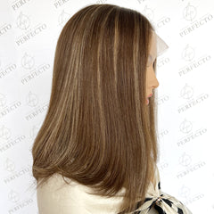 Top Lace Wig Money Piece Brown Blend Blonde Human Hair Wigs - Aria