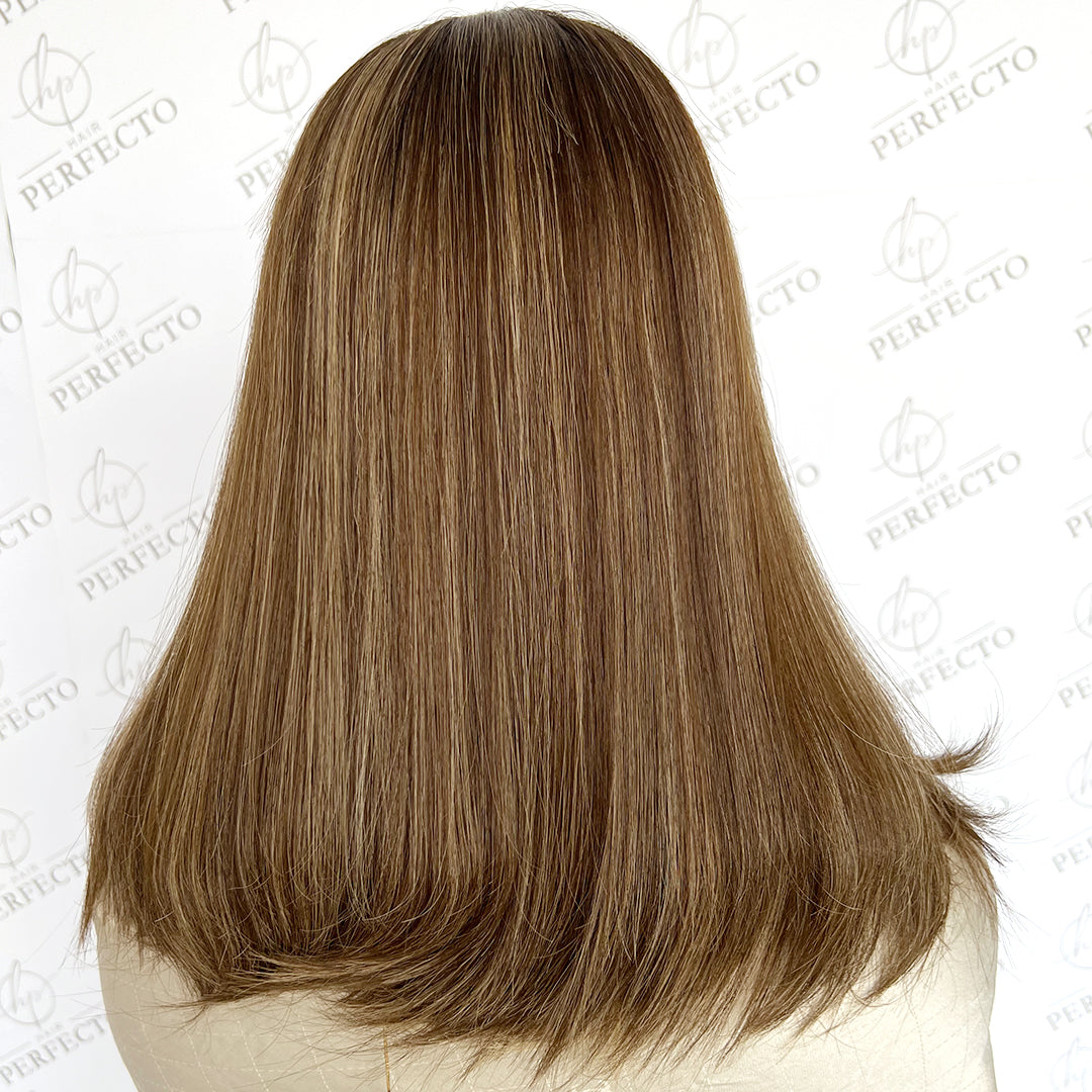 Top Lace Wig Money Piece Brown Blend Blonde Human Hair Wigs - Aria