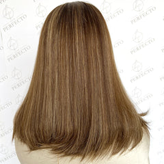 Top Lace Wig Money Piece Brown Blend Blonde Human Hair Wigs - Aria