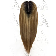 Best Human Hair Topper 3"x5" Brown with Blonde Highlight Dark Root Hair Toppers