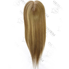 Human Hairpieces For Crown Hairloss 3x5 Brown With Blonde Highlight Hair Toppers