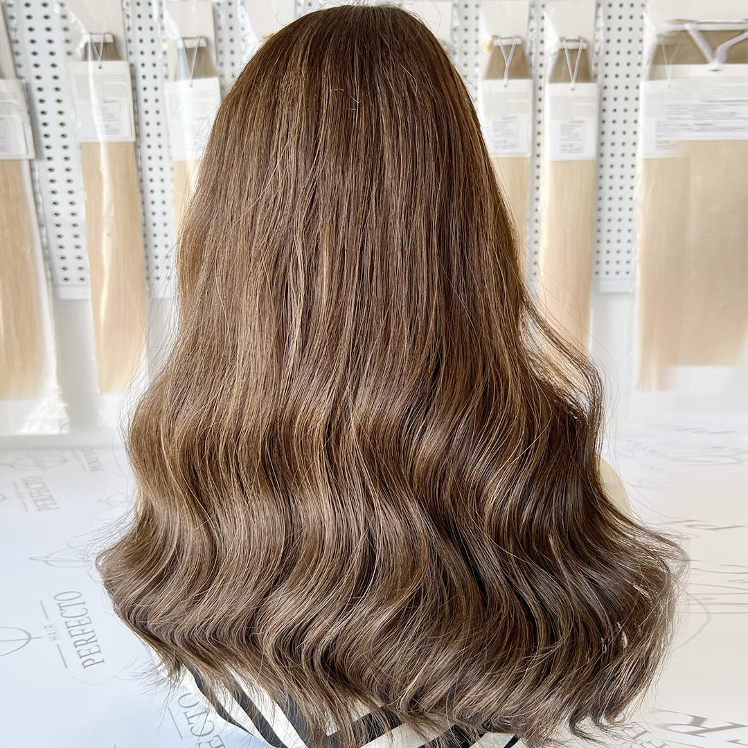Luxury Top Lace Wig 20 Inch Brown to Ash Brown Human Hair Wig
