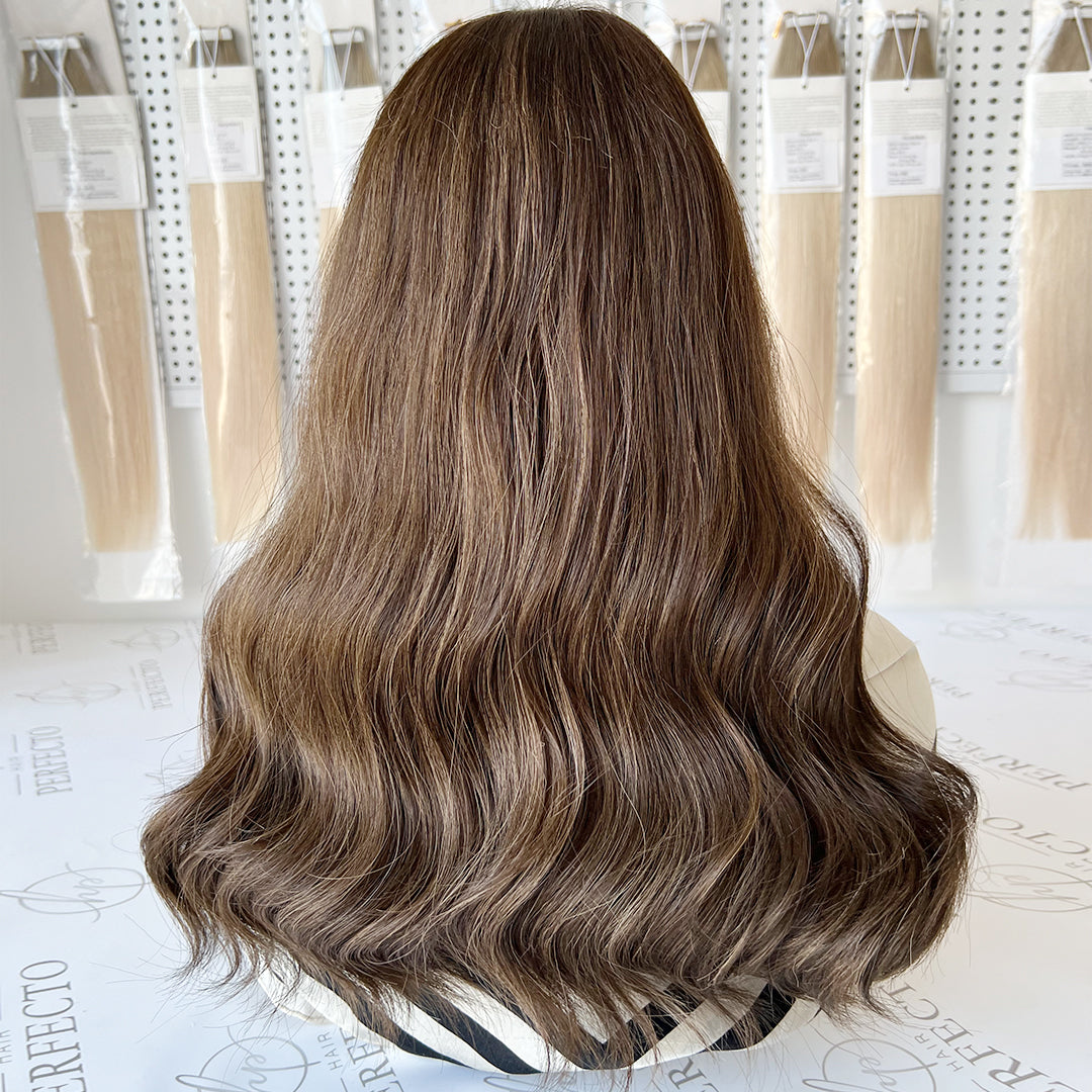 Luxury Top Lace Wig 20 Inch Brown to Ash Brown Human Hair Wig