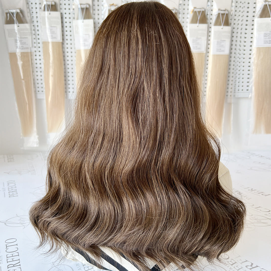 Luxury Top Lace Wig 20 Inch Brown to Ash Brown Human Hair Wig