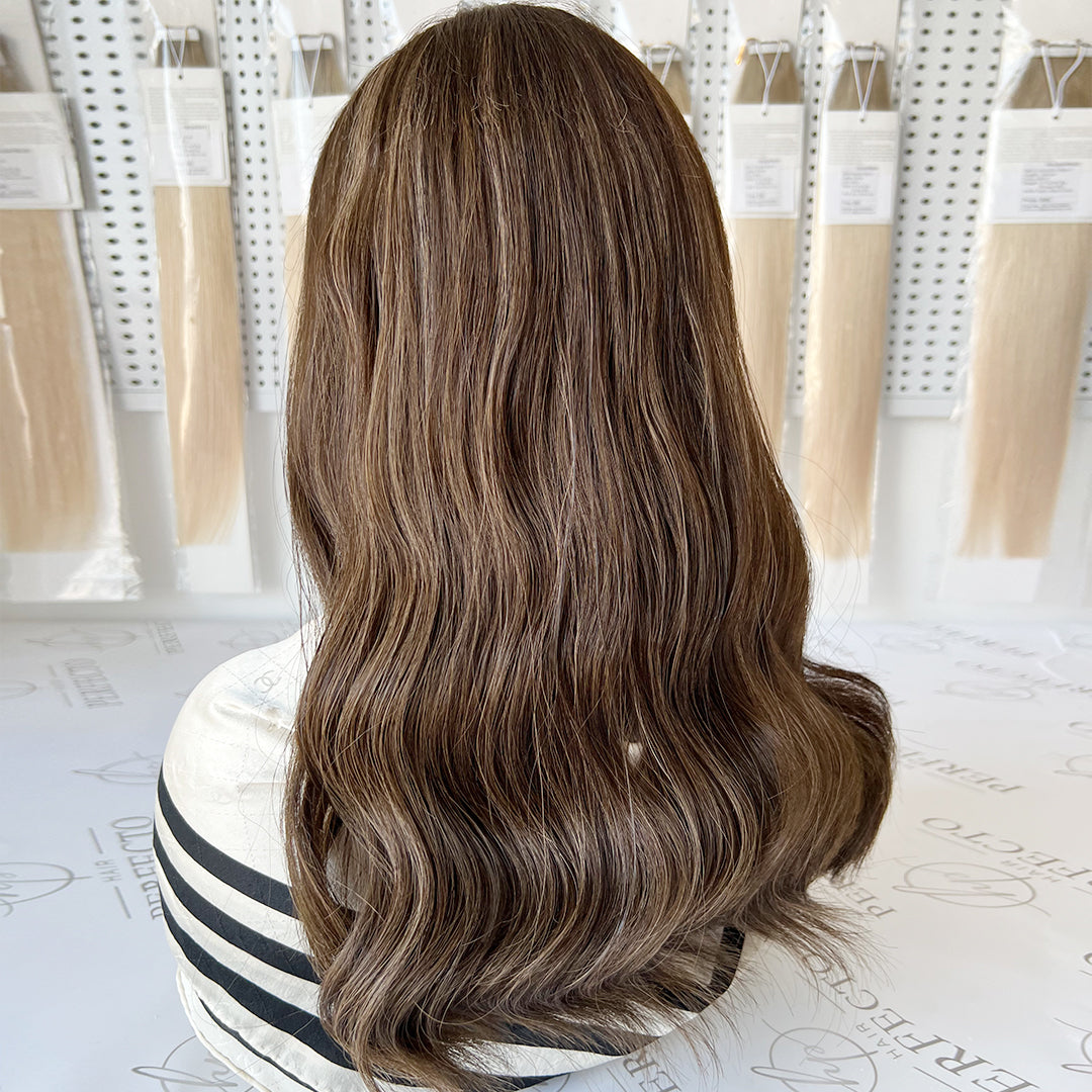 Luxury Top Lace Wig 20 Inch Brown to Ash Brown Human Hair Wig
