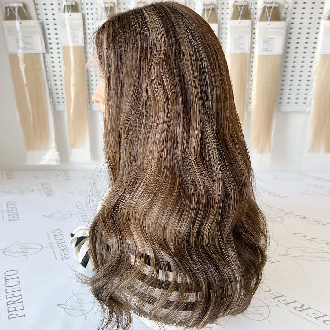 Luxury Top Lace Wig 20 Inch Brown to Ash Brown Human Hair Wig