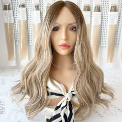 Premium Top Lace Wig Dark Roots Money Piece Human Hair Wigs