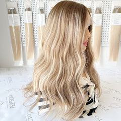 Premium Top Lace Wig Dark Roots Money Piece Human Hair Wigs