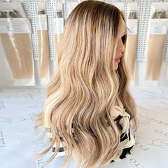 Premium Top Lace Wig Dark Roots Money Piece Human Hair Wigs