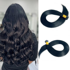 I Tip Hair Extensions Keratin Hair Jet Black #1 | Hairperfecto