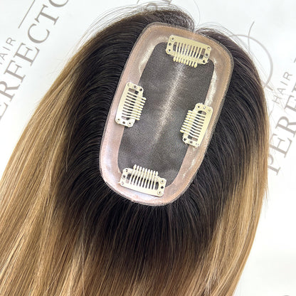 Human Hair Toppers 3"x5" Mono Base Dark Root Hair Topper