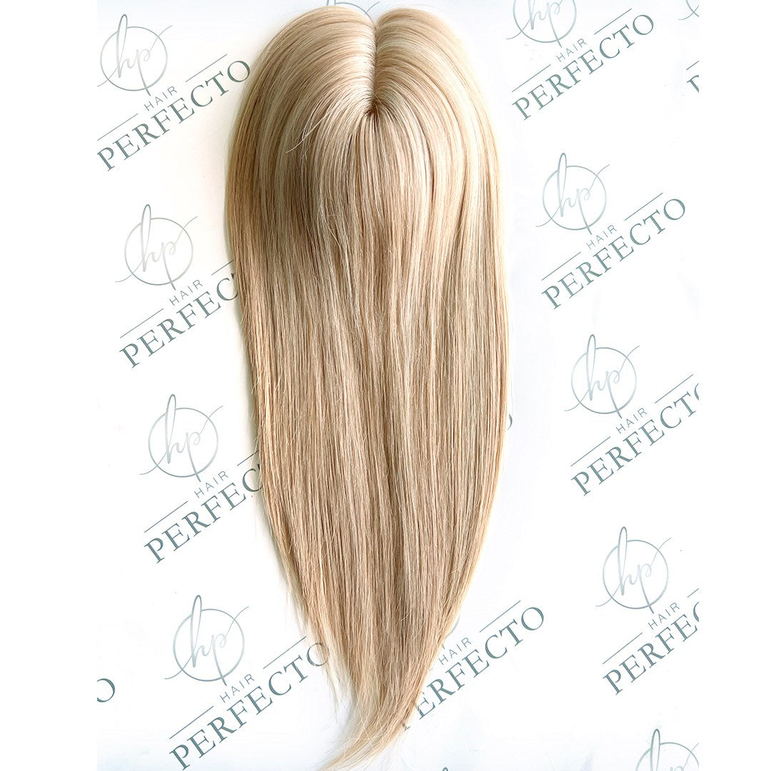 Human Hair Topper for Women Blonde Highlight Remy Hair Hairpieces Straight Hair