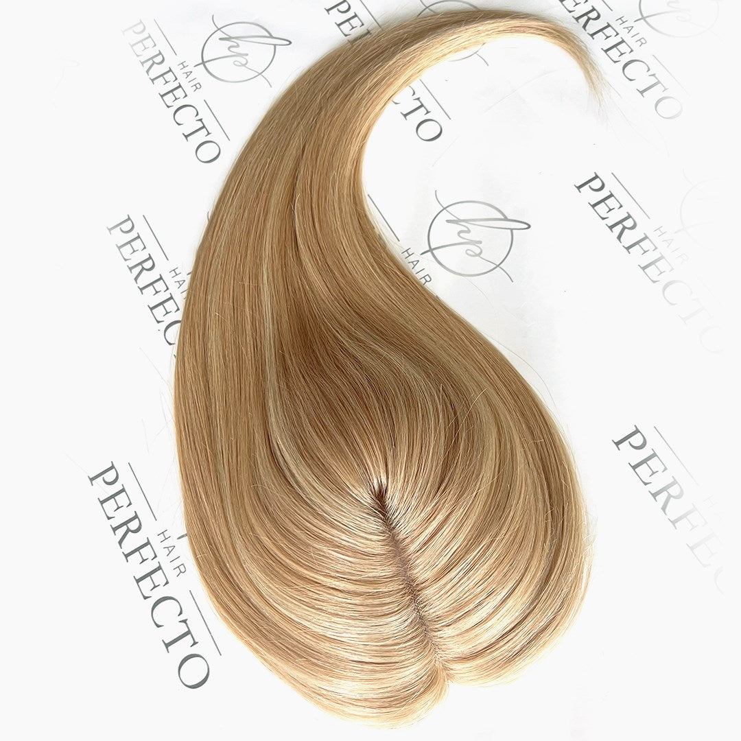 Human Hair Topper for Women Blonde Highlight Remy Hair Hairpieces Straight Hair