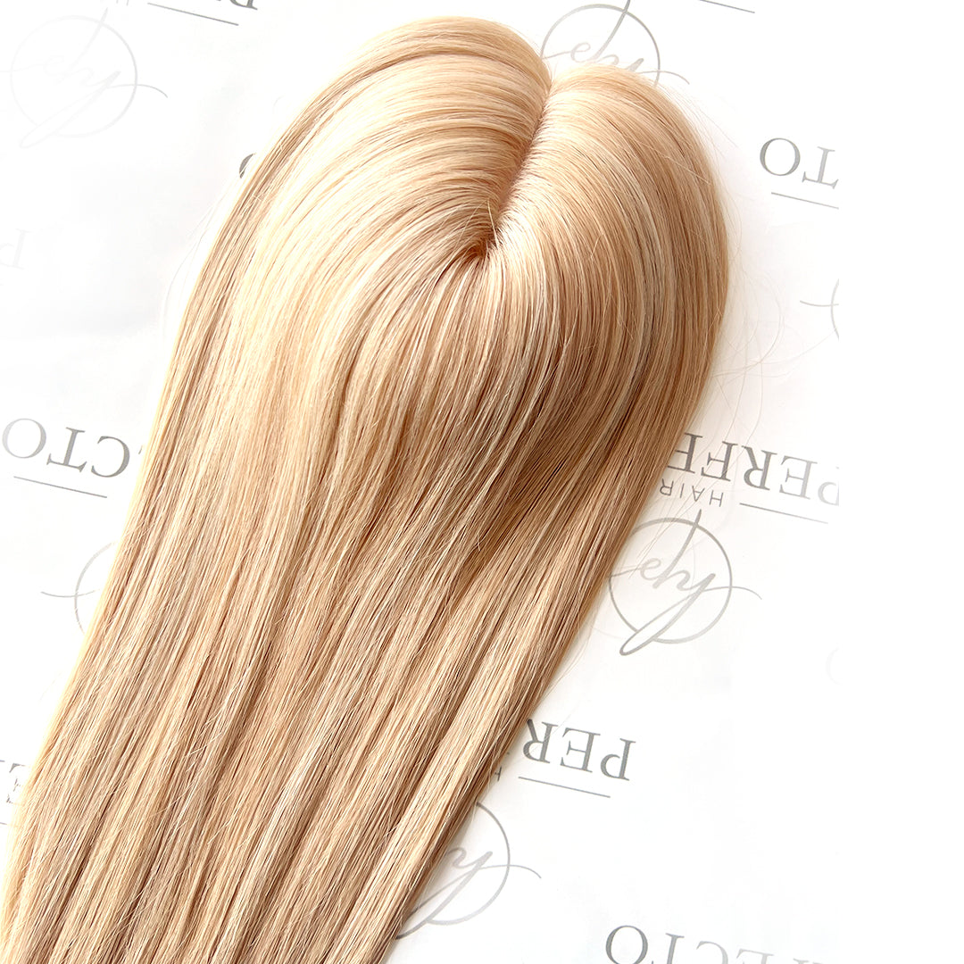 Human Hair Topper for Women Blonde Highlight Remy Hair Hairpieces Straight Hair